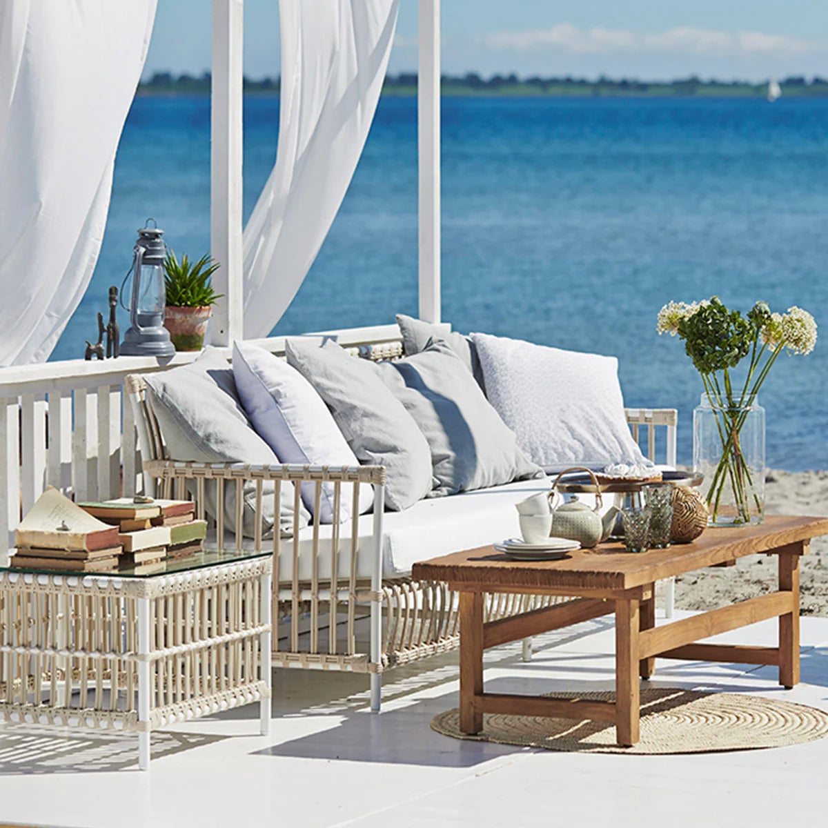 Cane Outdoor Sofa with Cushion for Patio - Rebecca by Akway