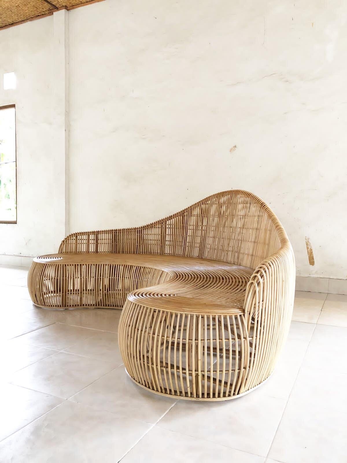 Cane Outdoor Sofa with Cushion for Patio - Shanaya by Akway