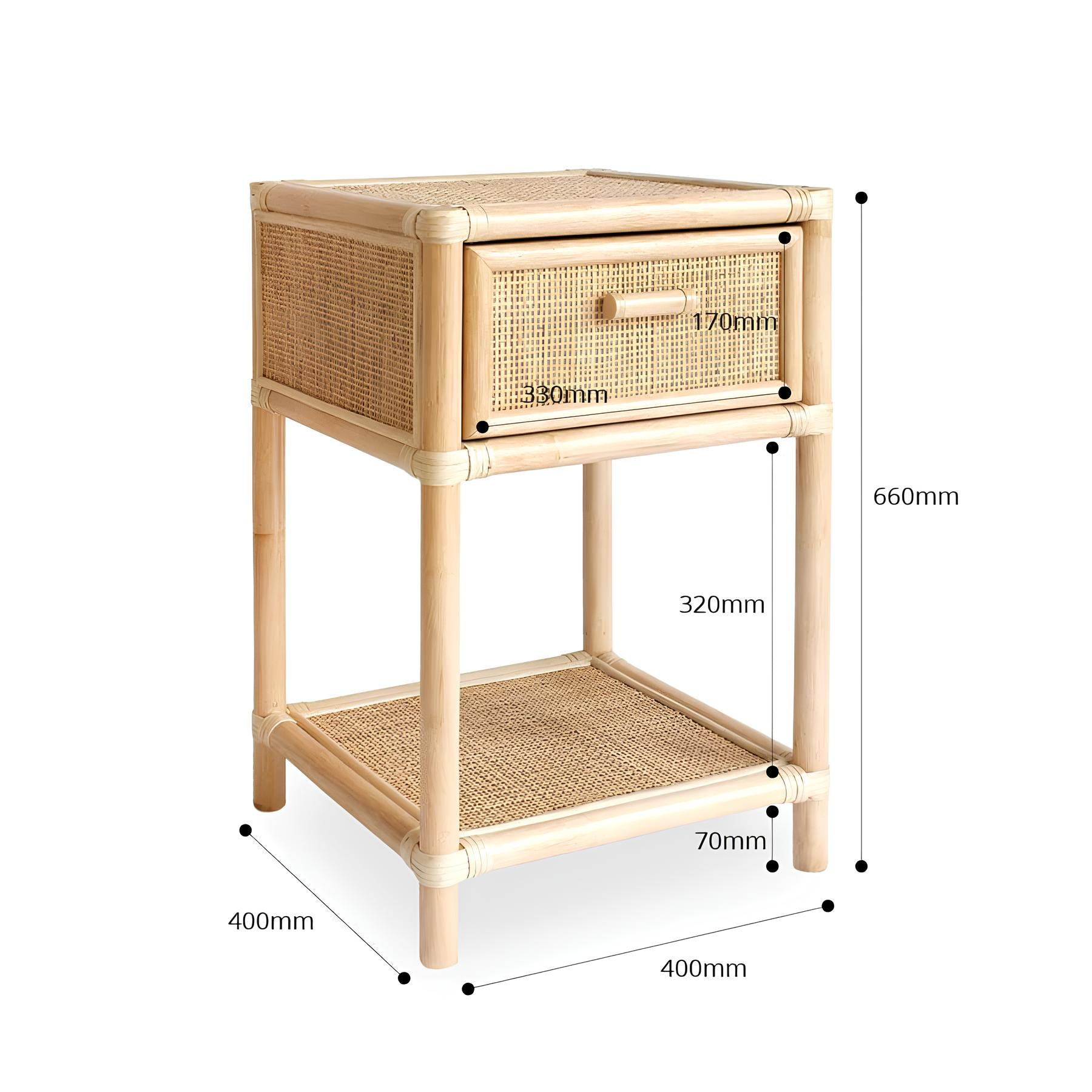 Rattan Bedside Table | Cane Side table | Bamboo table - Ishita - Akway