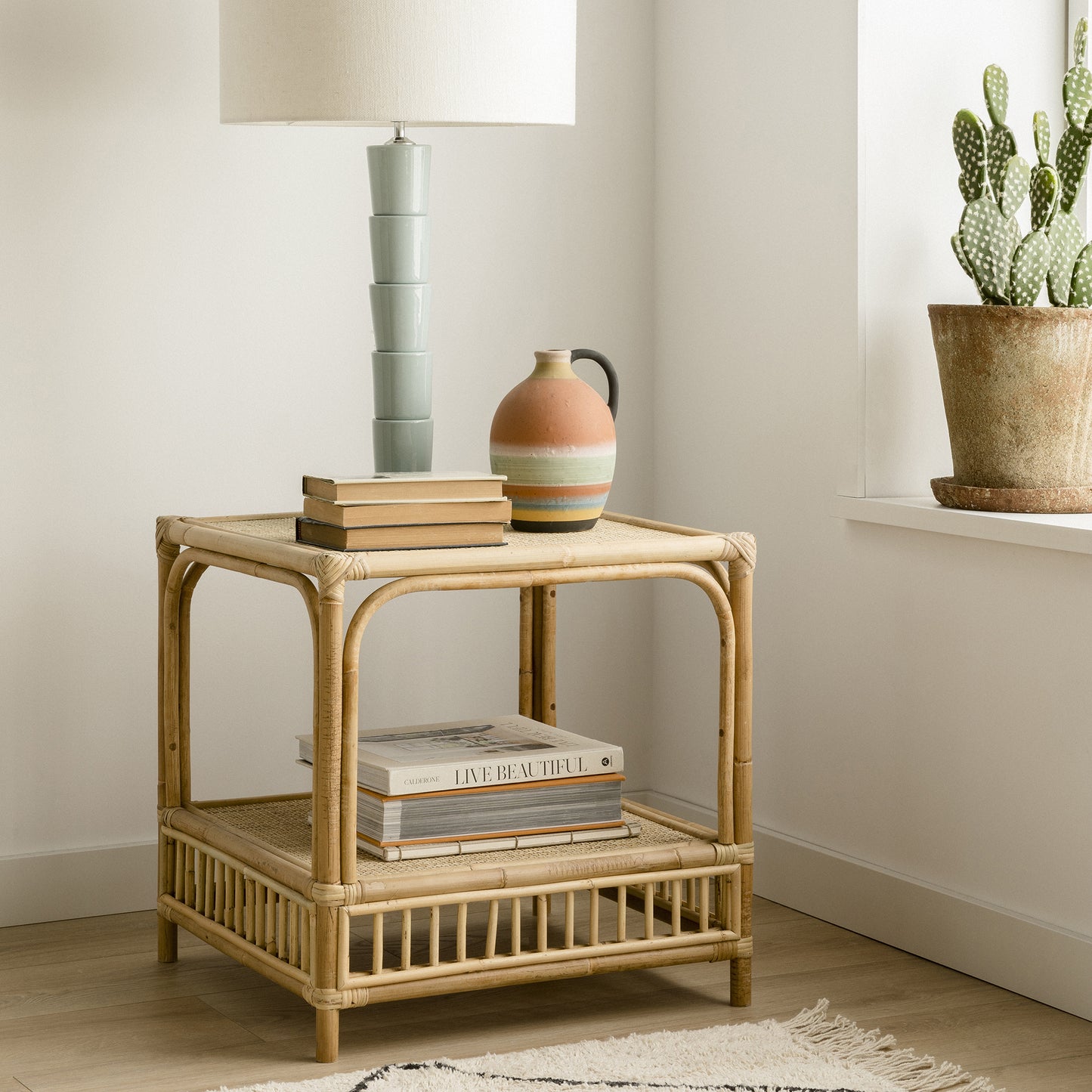 Rattan Bedside Table | Cane Side table | Bamboo table - Ananya - Akway