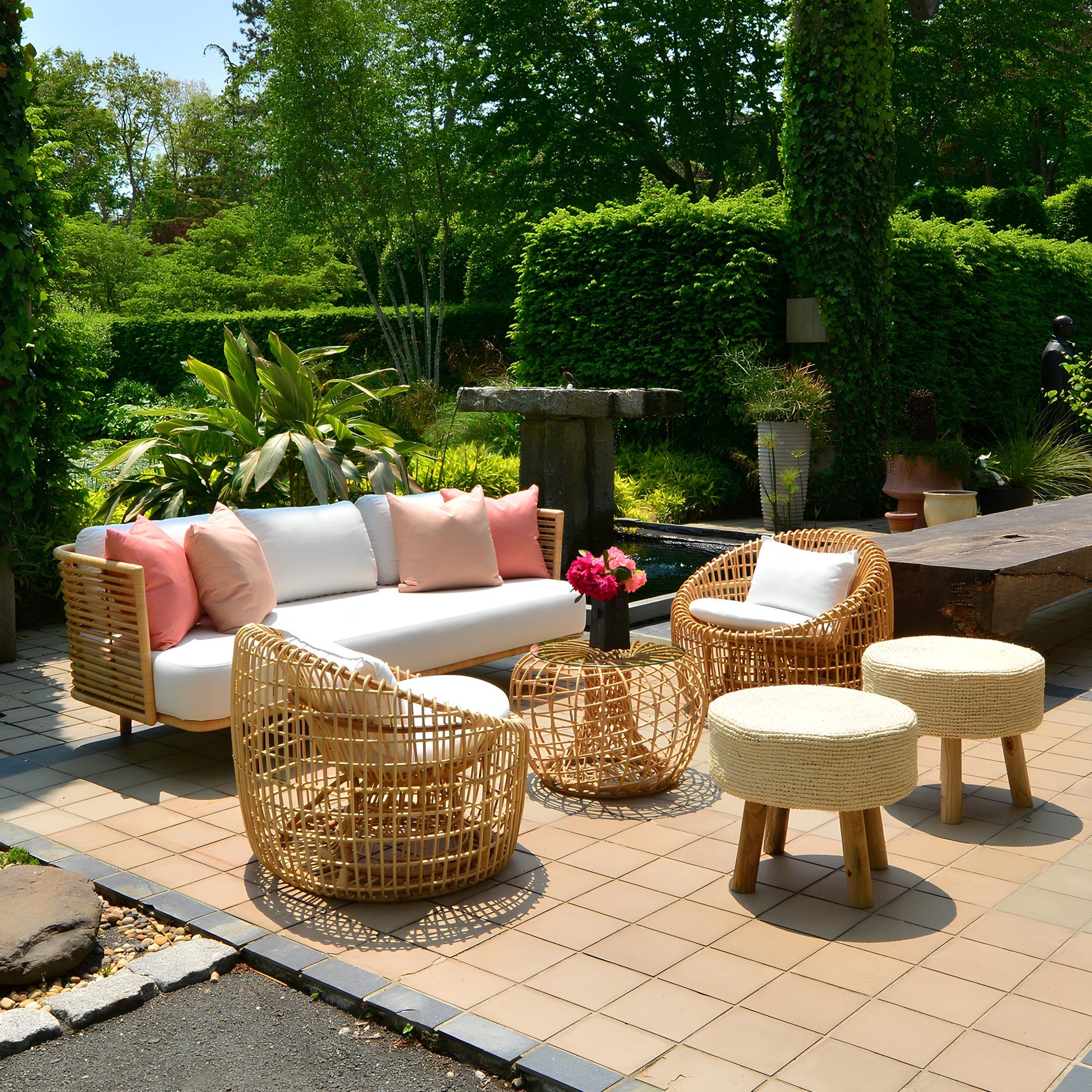 Cane Outdoor Sofa | Cane garden sofa - Adah - Akway