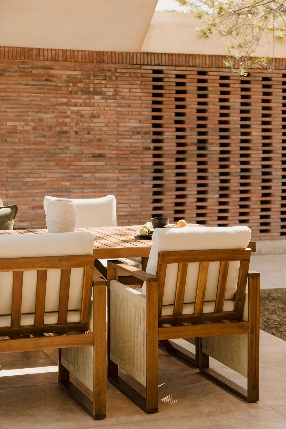 Dining Chair Teak Wood Finish | Woven Garden Chair Teak Wood Finish | Woven Dining chair | Terrace Chair- Advika by Akway