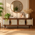 Rattan Wooden Console Table | Modern Rattan TV Unit - Elayaa