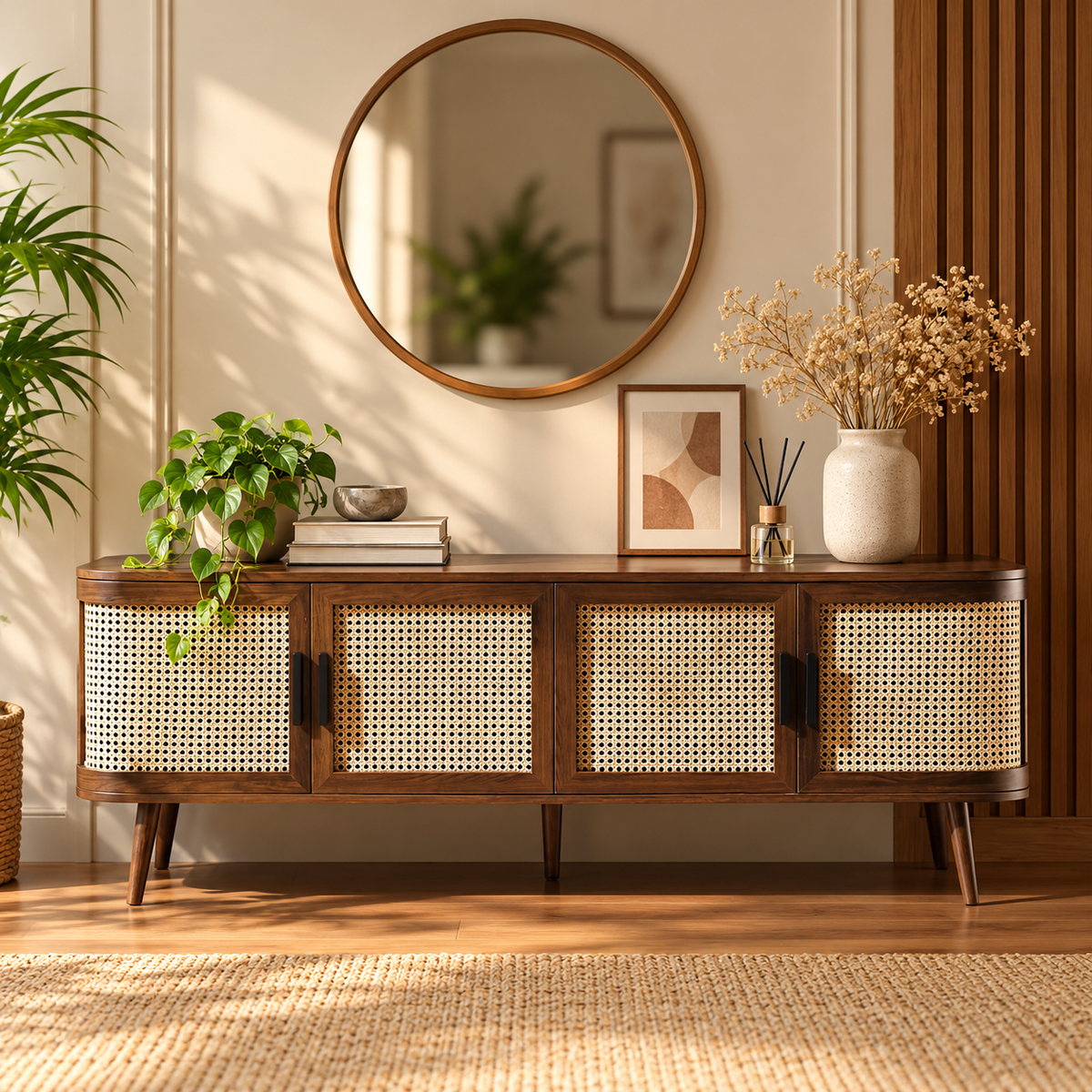 Rattan Wooden Console Table | Modern Rattan TV Unit - Elayaa by Akway - Furniture > TV Units
