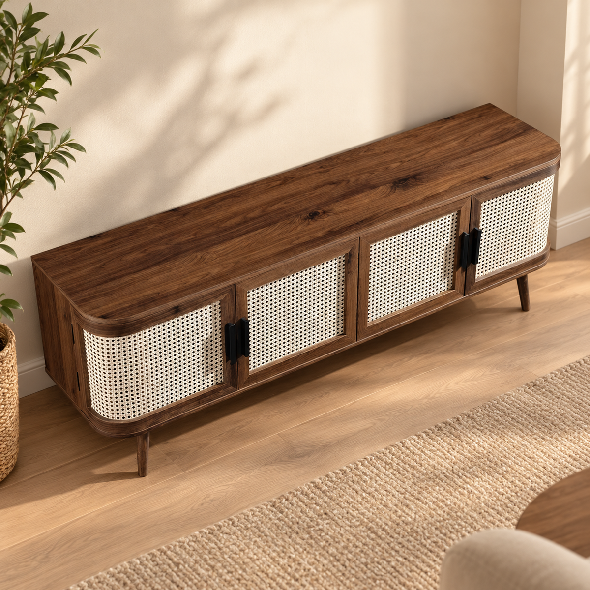 Rattan Wooden Console Table | Modern Rattan TV Unit - Elayaa by Akway - Furniture > TV Units