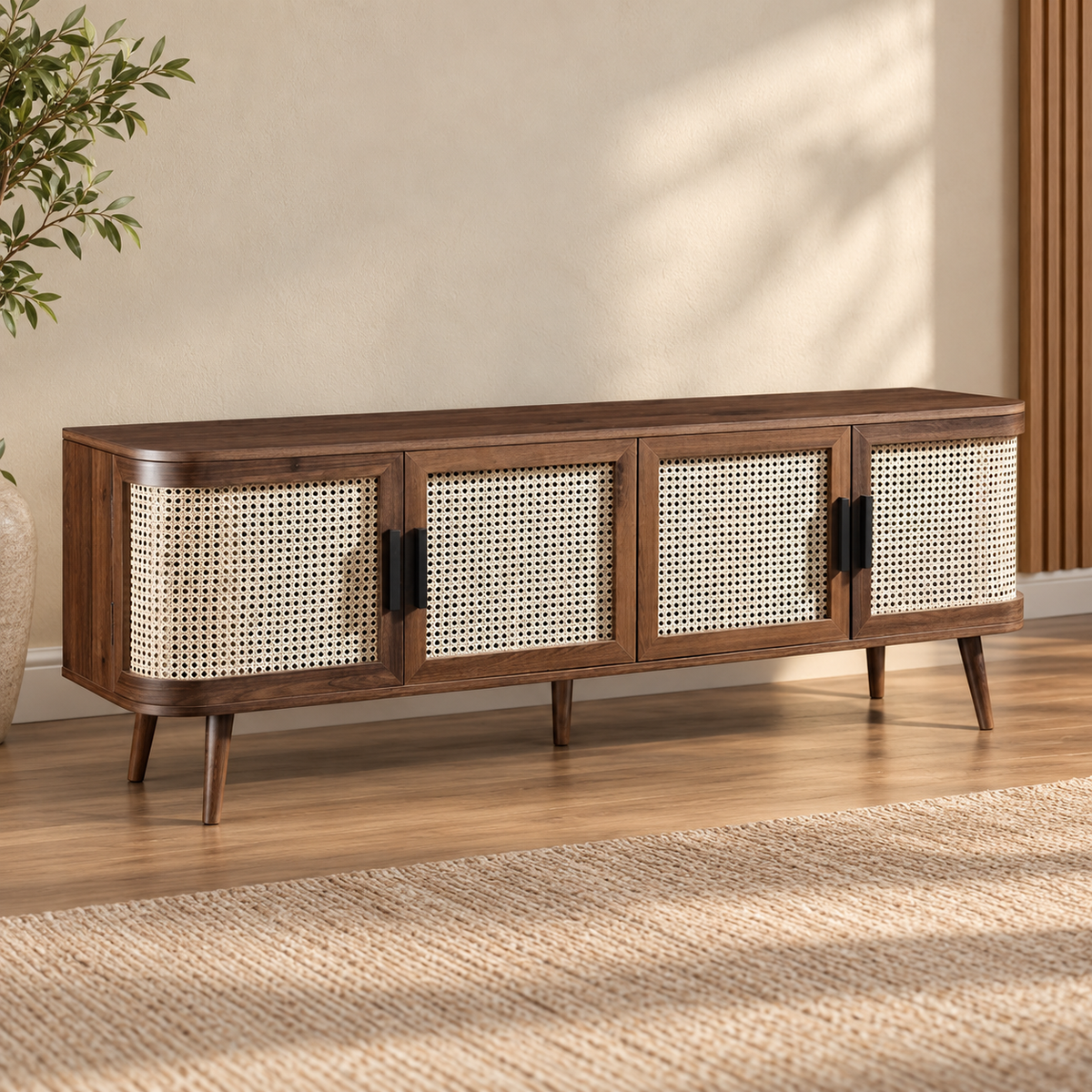 Rattan Wooden Console Table | Modern Rattan TV Unit - Elayaa by Akway - Furniture > TV Units