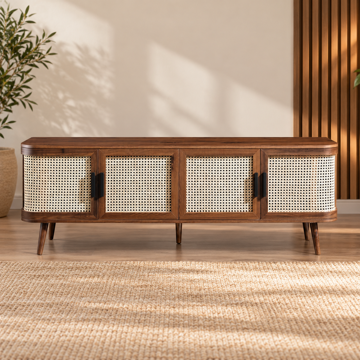 Rattan Wooden Console Table | Modern Rattan TV Unit - Elayaa by Akway - Furniture > TV Units
