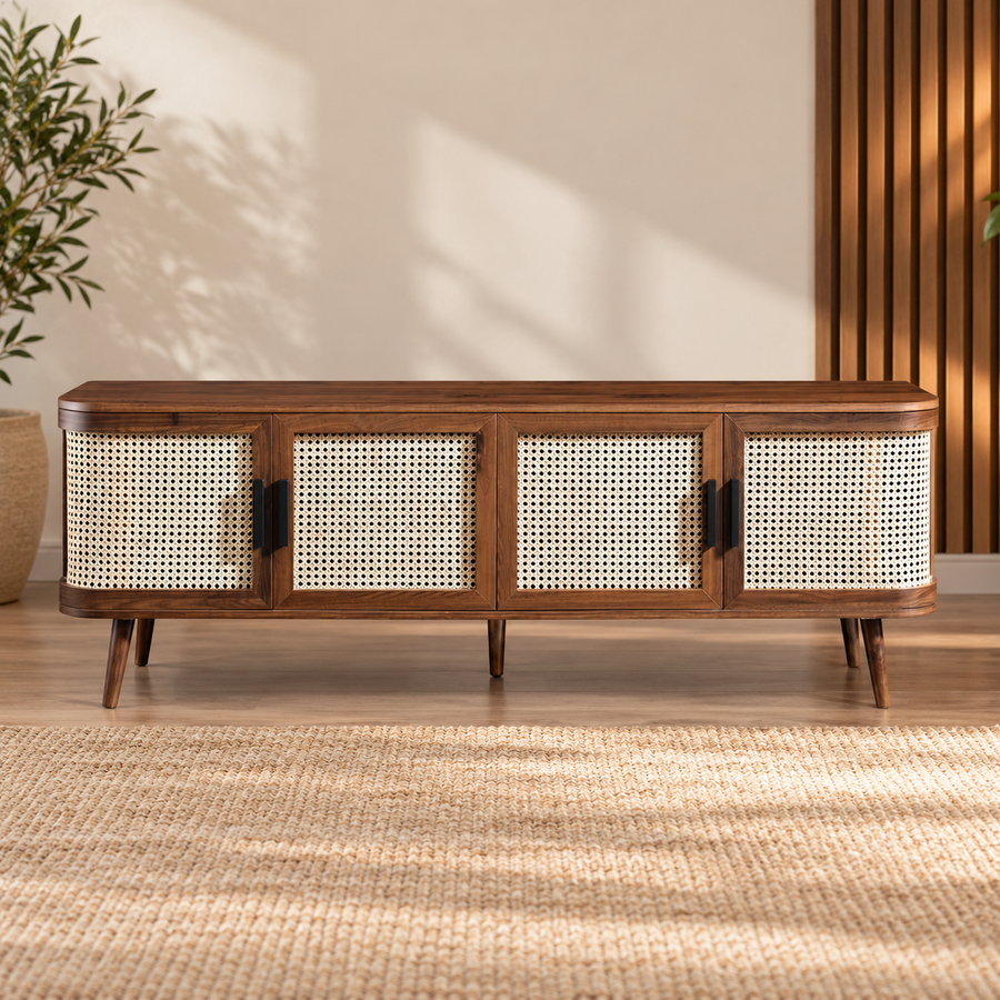 Rattan Wooden Console Table | Modern Rattan TV Unit - Elayaa by Akway - Furniture > TV Units