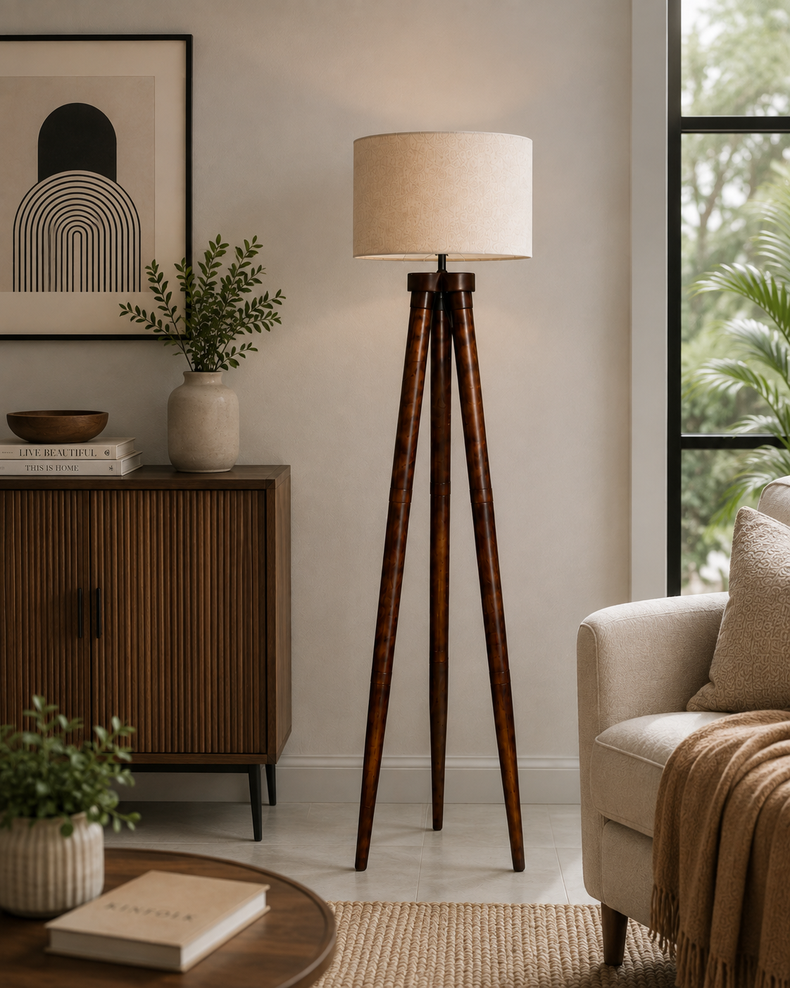 Mango Wood Floor Lamp for Living Room - ARCHER by Akway - Home > Floor Lamps