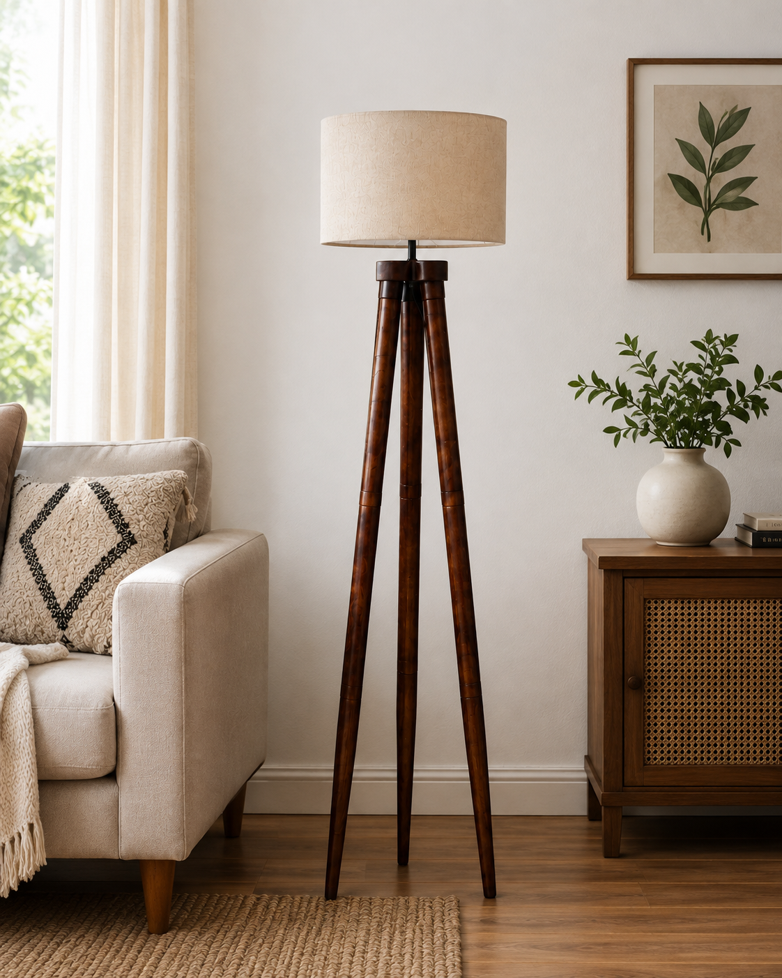 Mango Wood Floor Lamp for Living Room - ARCHER by Akway - Home > Floor Lamps