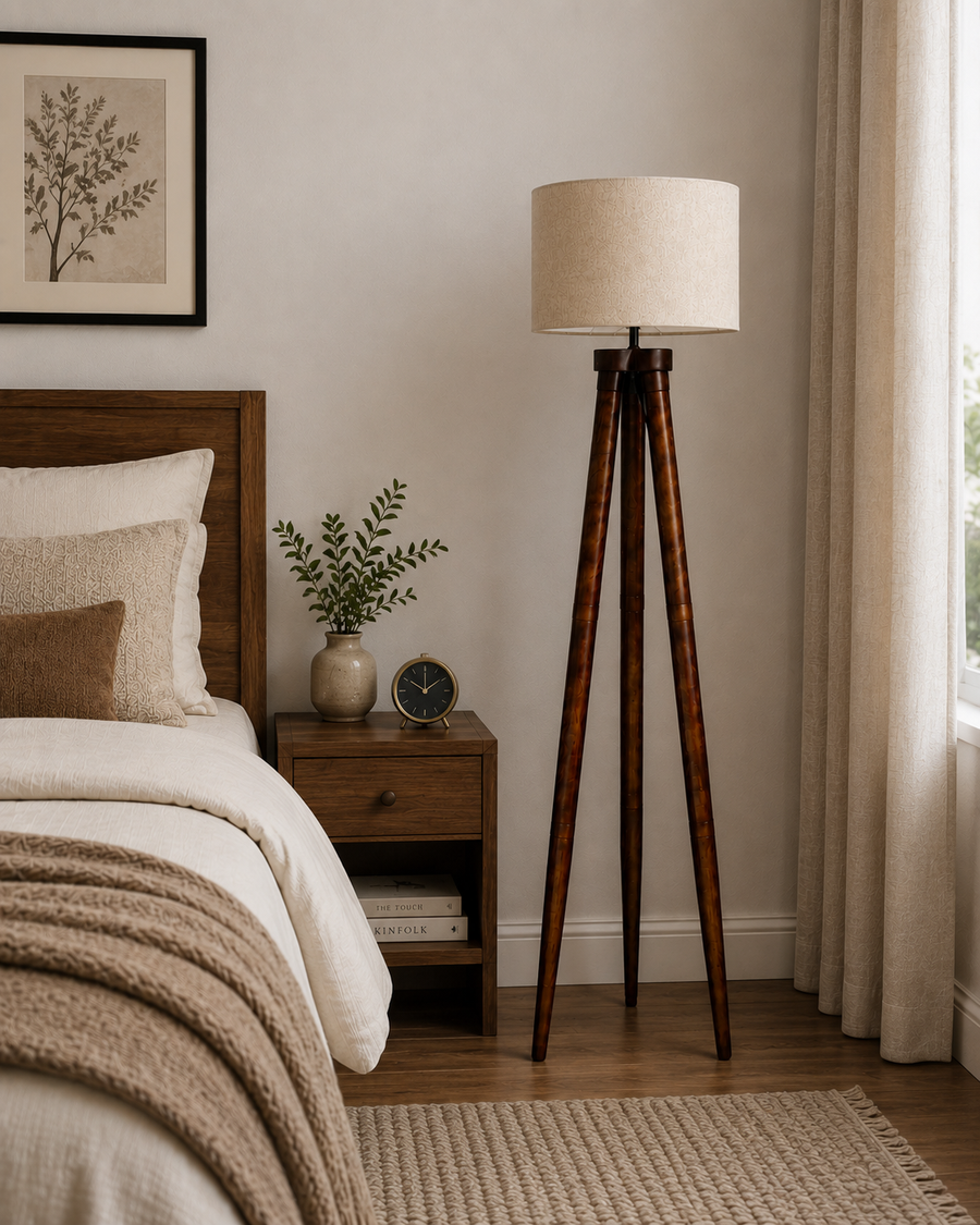 Mango Wood Floor Lamp for Living Room - ARCHER by Akway - Home > Floor Lamps