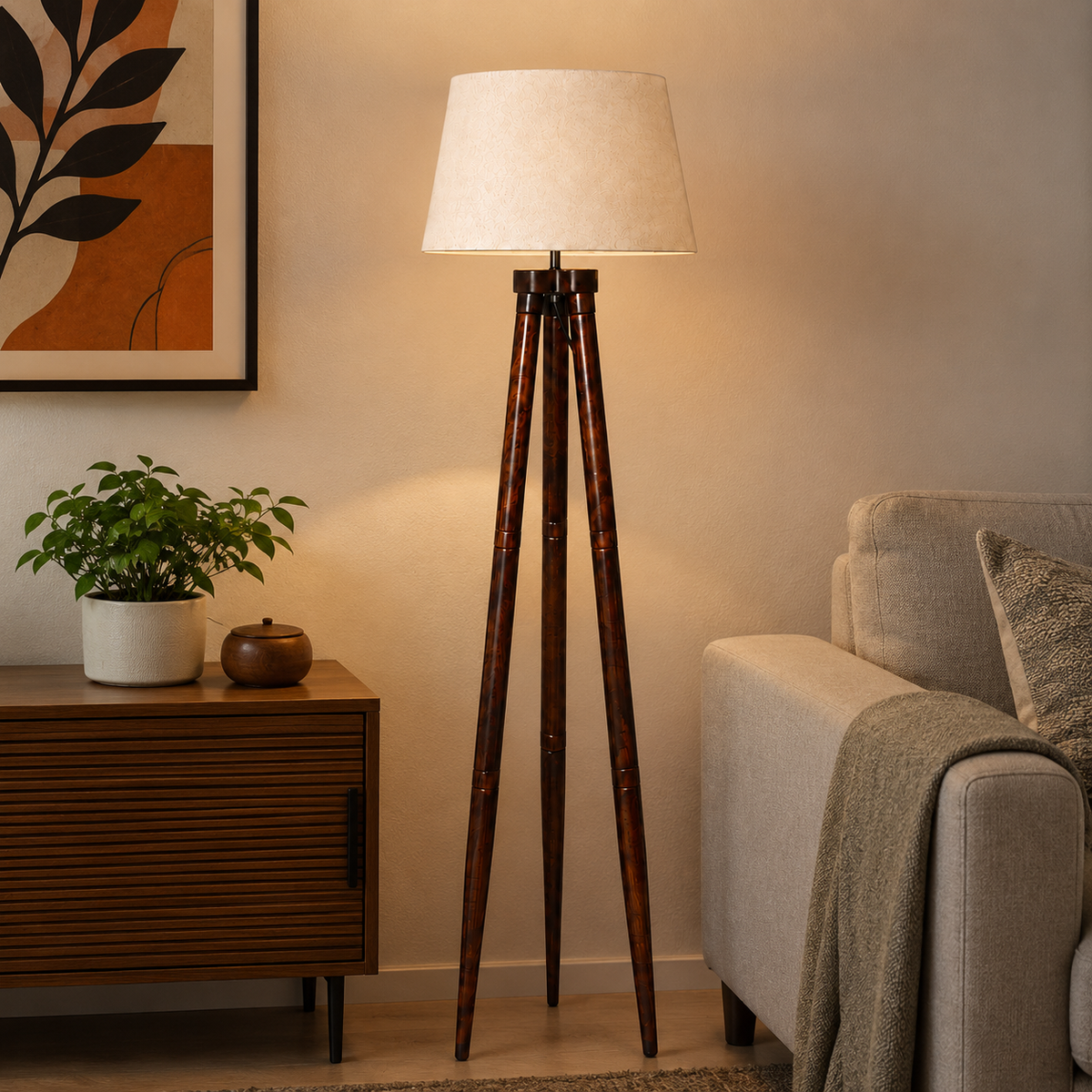 Mango Wood Floor Lamp for Living Room - BROOKS by Akway - Home > Floor Lamps