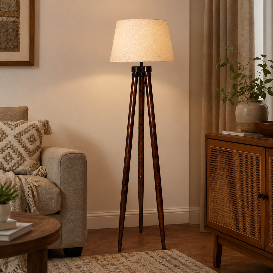 Mango Wood Floor Lamp for Living Room - BROOKS by Akway - Home > Floor Lamps