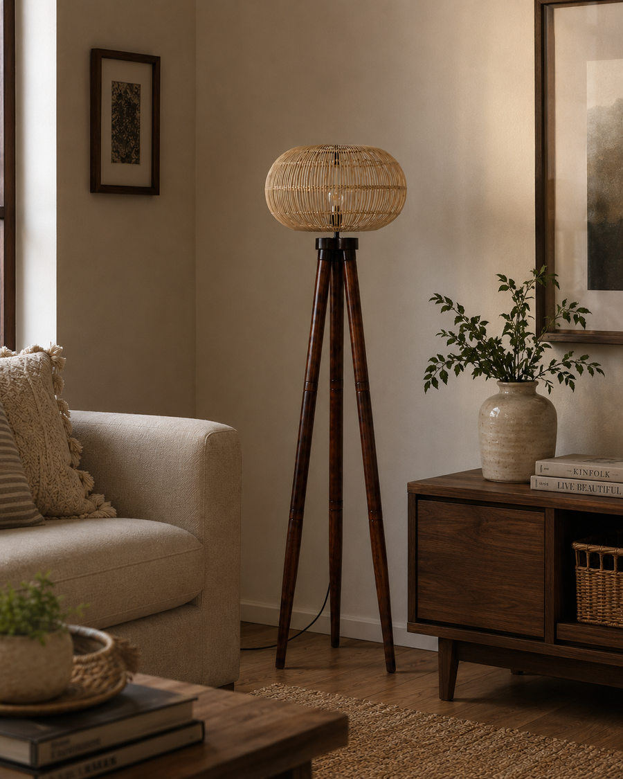 Mango Wood Floor Lamp for Living Room - OAKLEY by Akway - Home > Floor Lamps