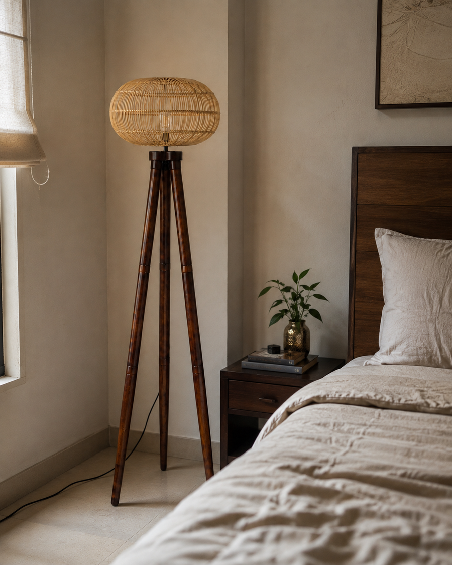 Mango Wood Floor Lamp for Living Room - OAKLEY by Akway - Home > Floor Lamps