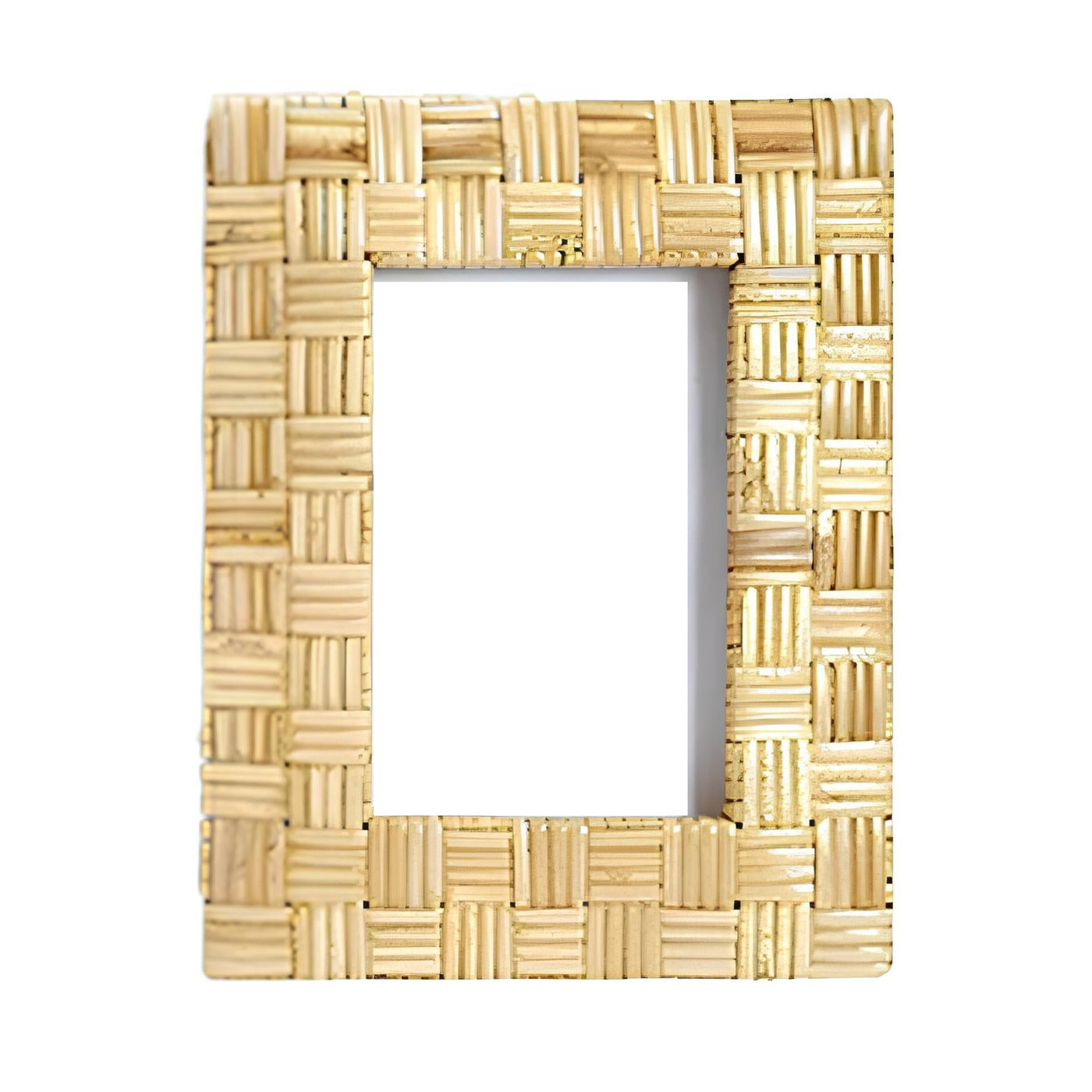 Rattan photo frame 8x10 inch, handwoven cane border, on white background