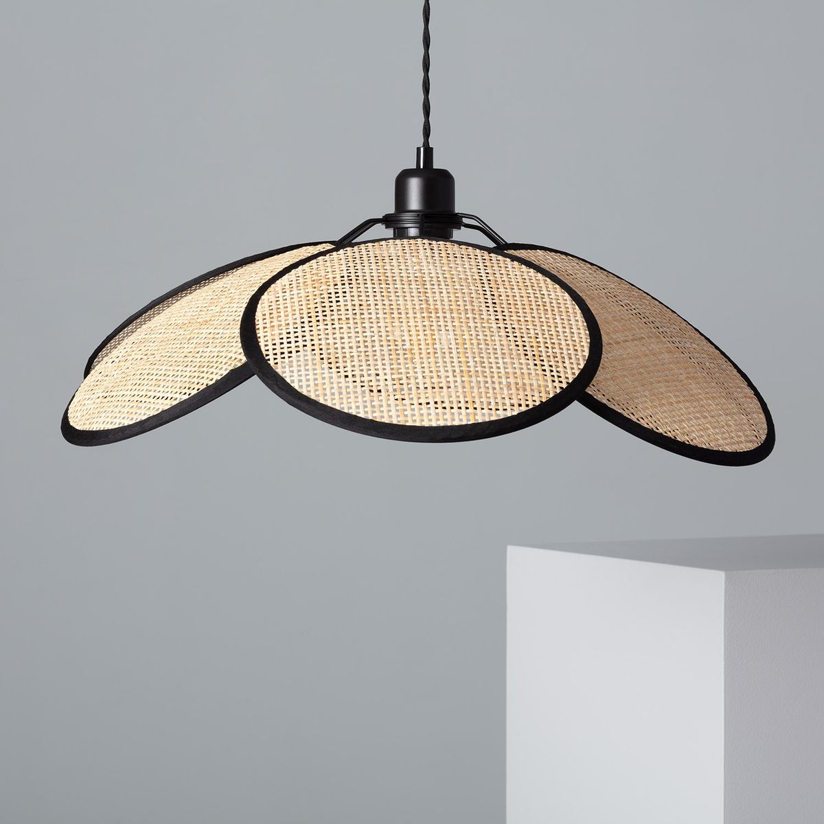 Rattan Bloom Pendant Light | Natural Cane Petal Hanging Lamp| Handwoven Rattan Leaf Pendant Boho Cane Ceiling Hanging Light -