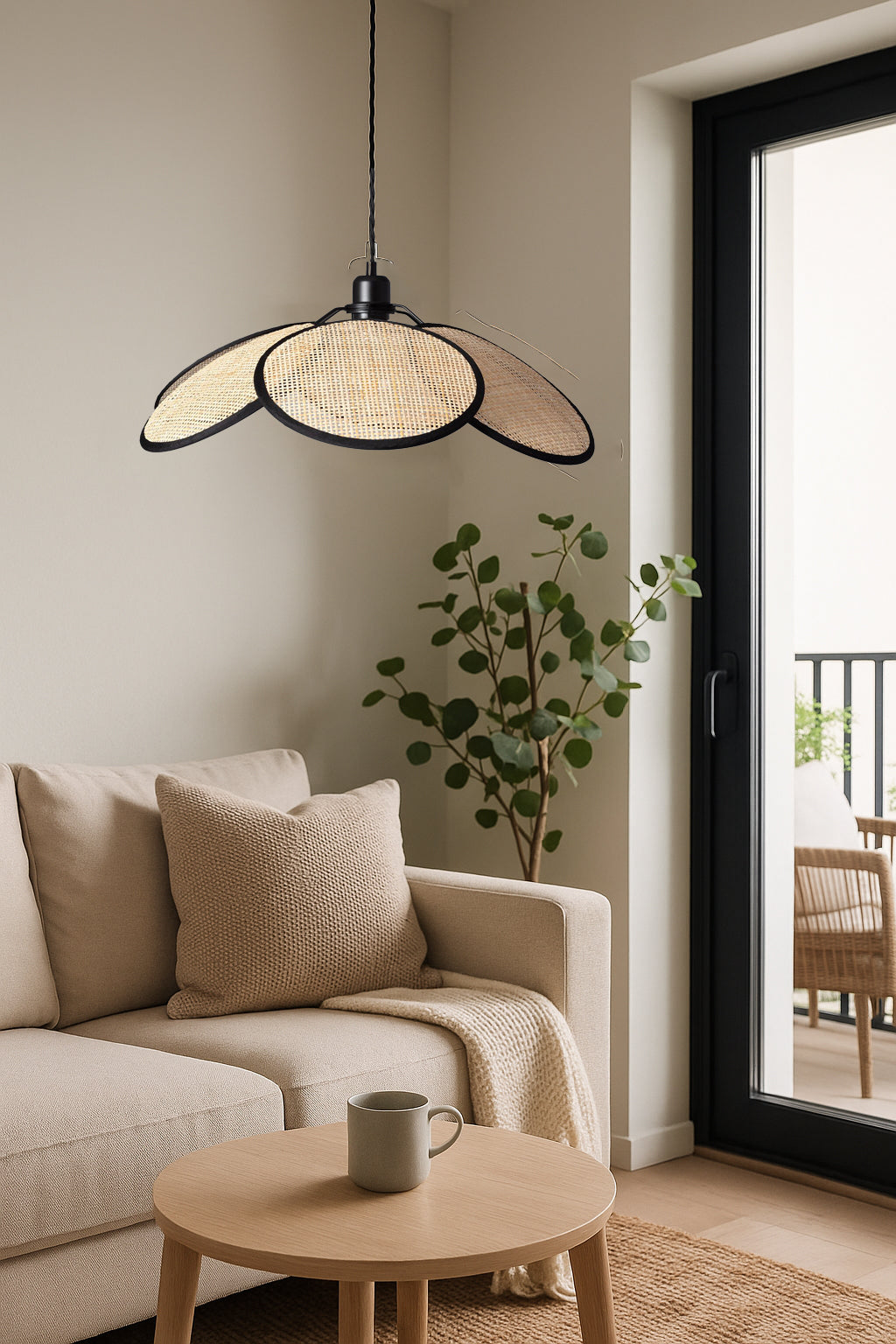 Rattan Bloom Pendant Light | Natural Cane Petal Hanging Lamp| Handwoven Rattan Leaf Pendant Boho Cane Ceiling Hanging Light -