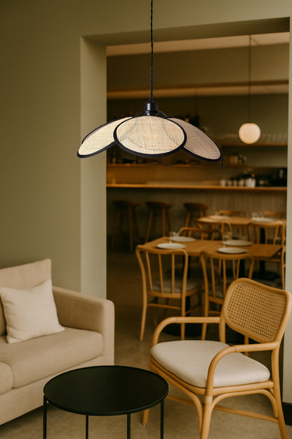 Rattan Bloom Pendant Light | Natural Cane Petal Hanging Lamp| Handwoven Rattan Leaf Pendant Boho Cane Ceiling Hanging Light -