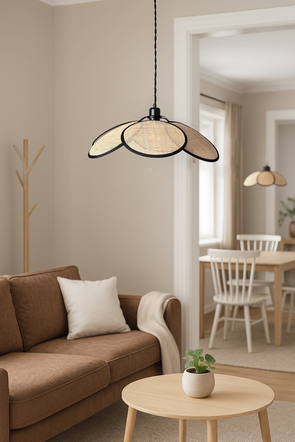Rattan Bloom Pendant Light | Natural Cane Petal Hanging Lamp| Handwoven Rattan Leaf Pendant Boho Cane Ceiling Hanging Light -