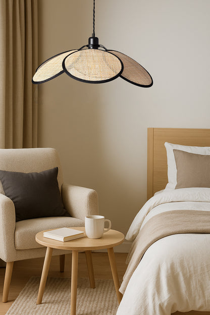 Rattan Bloom Pendant Light | Natural Cane Petal Hanging Lamp| Handwoven Rattan Leaf Pendant Boho Cane Ceiling Hanging Light -