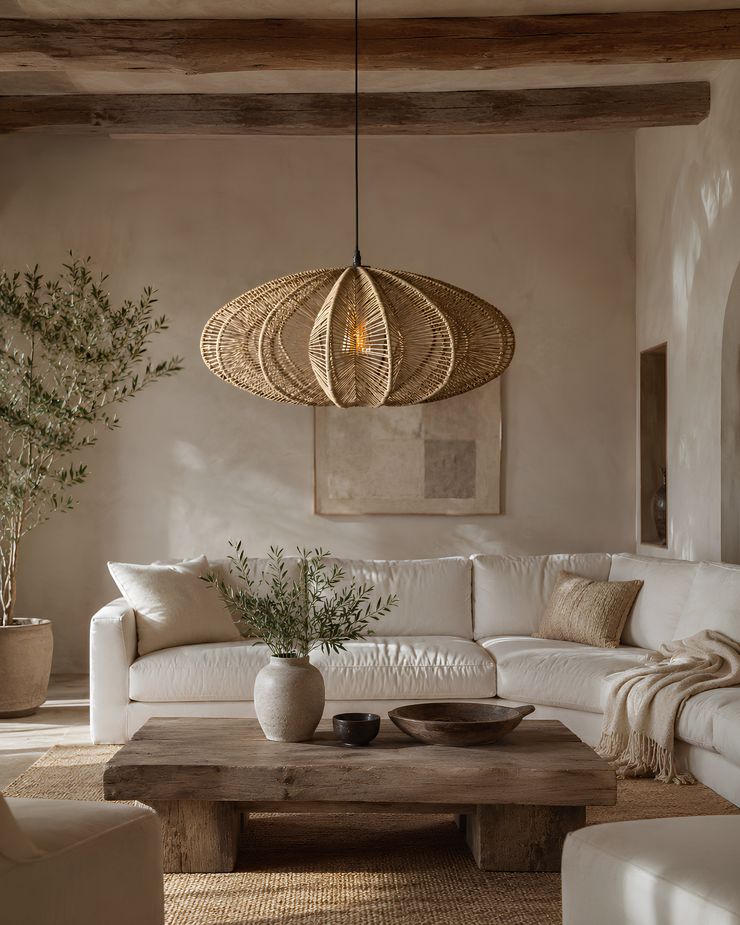 Raffia Pendant Light for Living Room - Clover