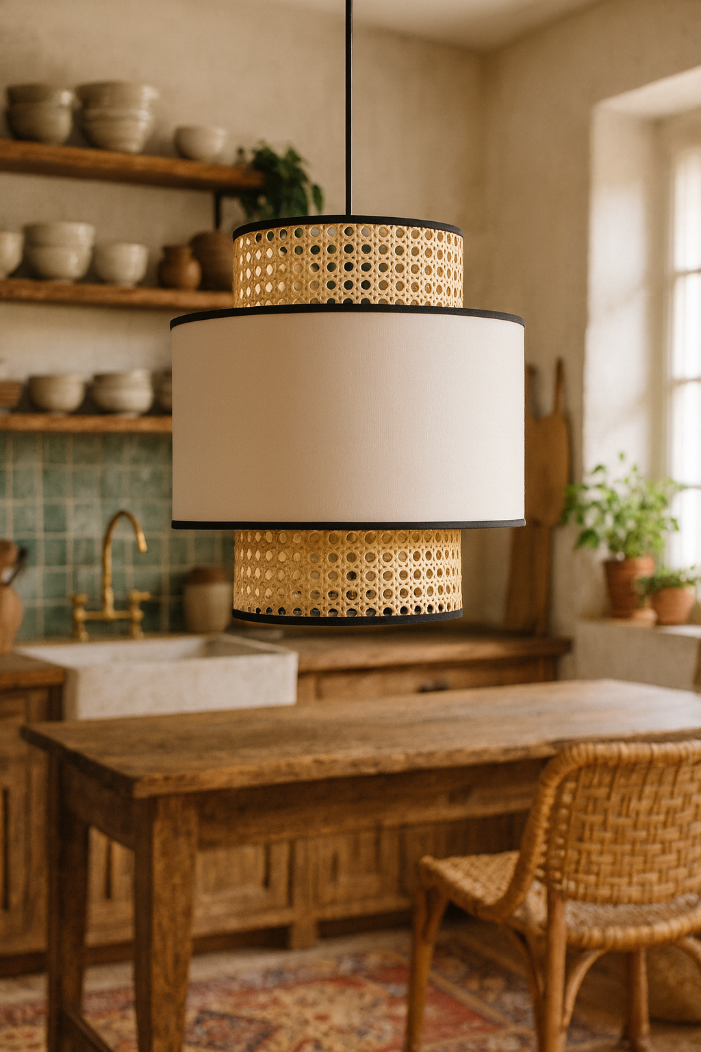 Bamboo Hanging lamp for Living Room | Rattan Pendant light | Cane ceiling light - Idhant 14 Dia x 12"H by Akway - Image 2