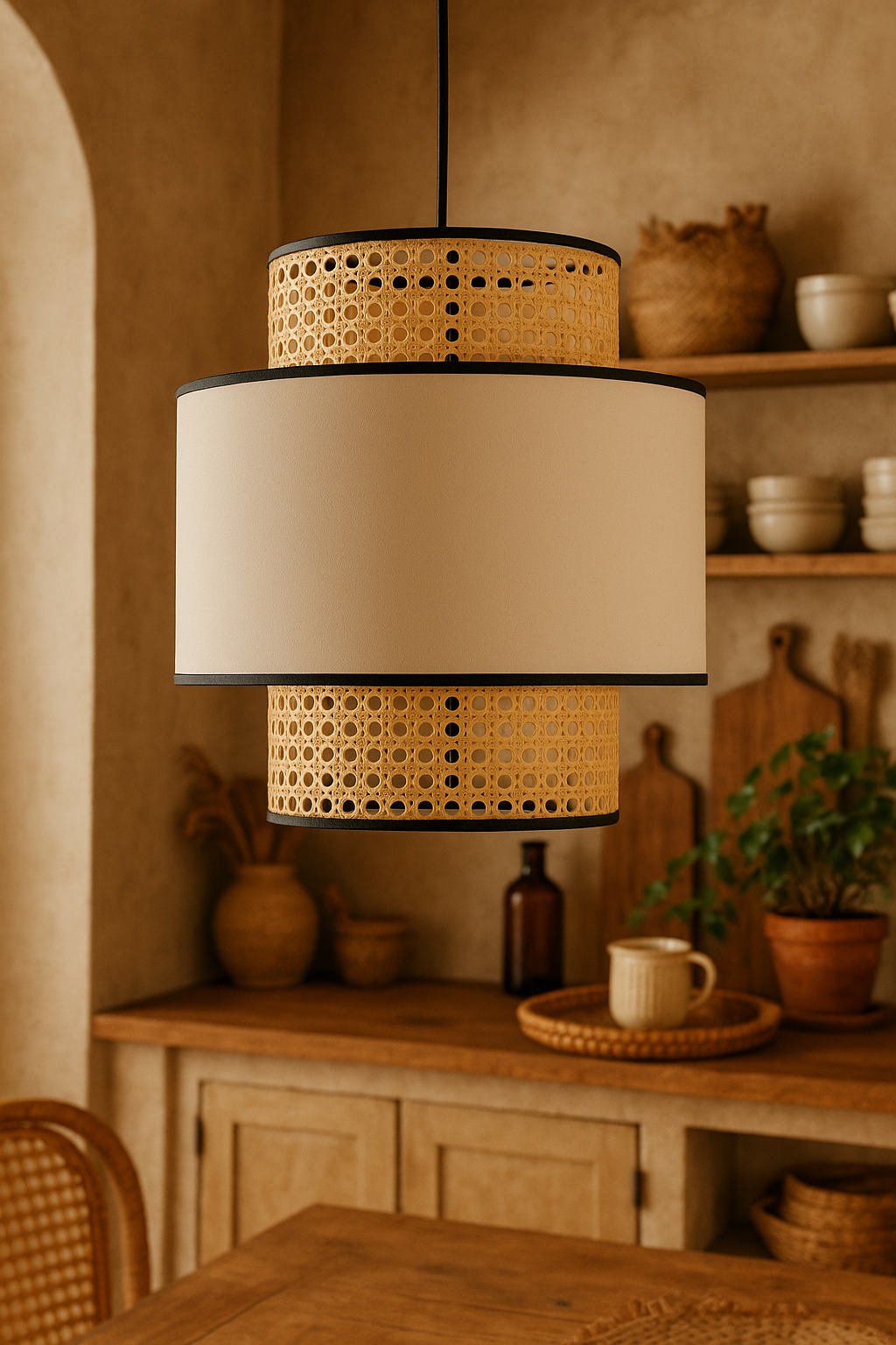 Bamboo Hanging lamp for Living Room | Rattan Pendant light | Cane ceiling light - Idhant 14 Dia x 12"H by Akway - Image 4
