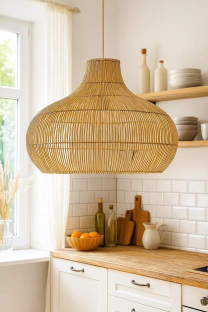 Bamboo Hanging lamp for Living Room | Rattan Pendant light | Cane ceiling light - Johar 14" Dia x 14" H by Akway - Image 3