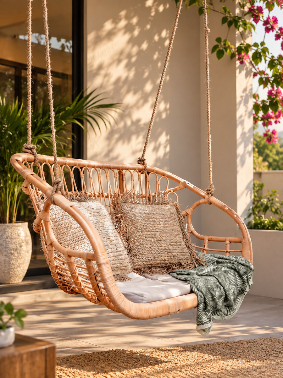 Rattan Hanging Chair for Outdoor | Bamboo Swing Chair - Kaia by Akway - Furniture > Swing Chairs