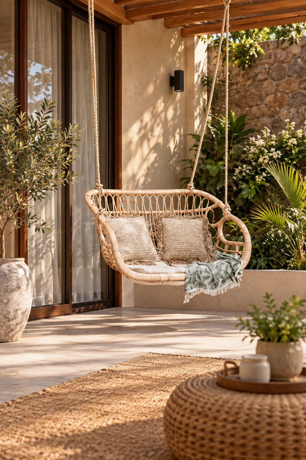 Rattan Hanging Chair for Outdoor | Bamboo Swing Chair - Kaia by Akway - Furniture > Swing Chairs
