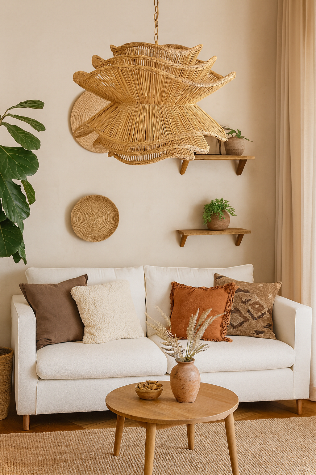 Bamboo Hanging lamp for Living Room | Rattan Pendant light | Cane ceiling light - Kavya by Akway - Image 6