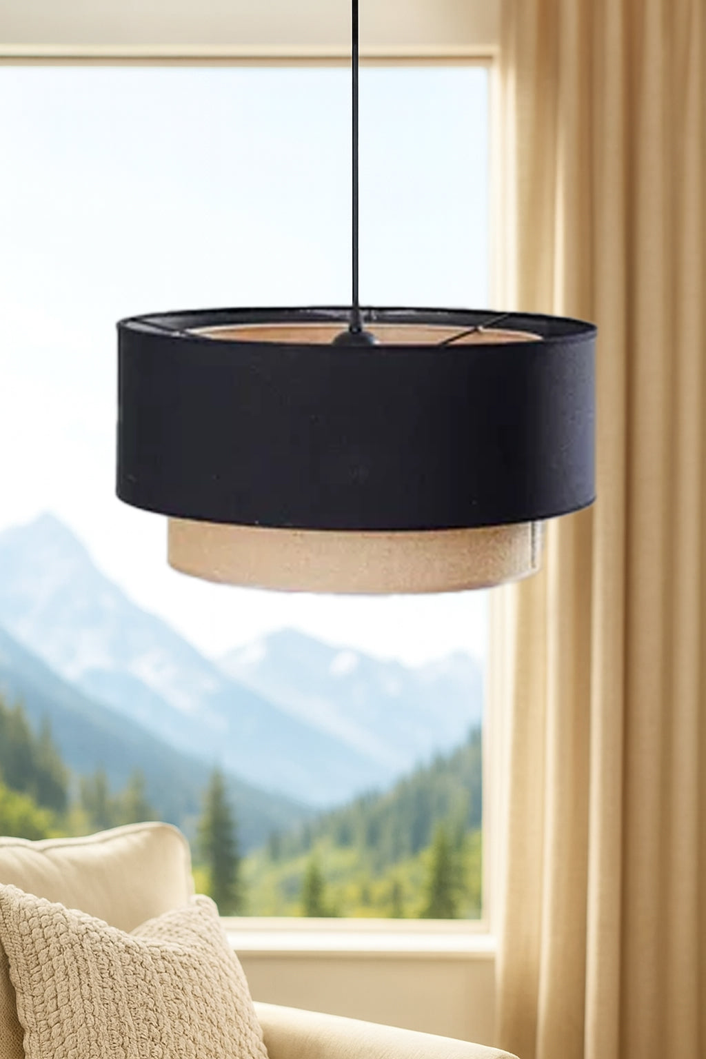 Jute Hanging Lamp | Boho Pendant Lamp for Bedroom - Keya 12 Dia x 8 Height by Akway - Image 3