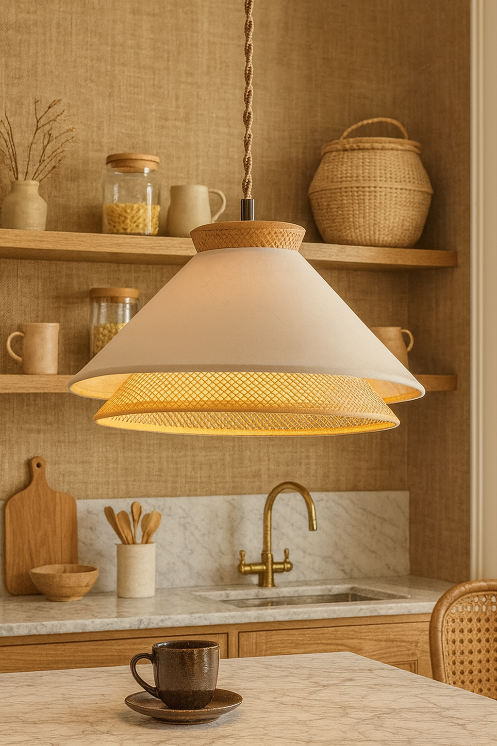 Rattan Hanging lamp for Living Room | Cane Pendant light | Wicker ceiling light - Kripala by Akway - Image 5