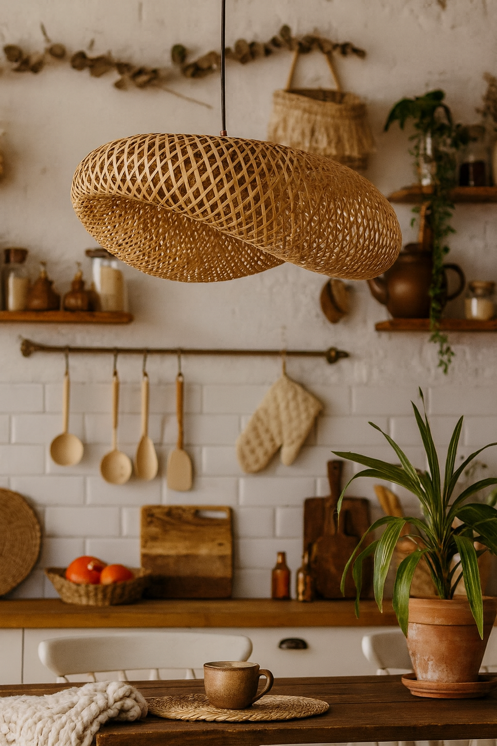 Bamboo Hanging lamp for Living Room | Rattan Pendant light | Cane ceiling light - Krisha by Akway - Image 2