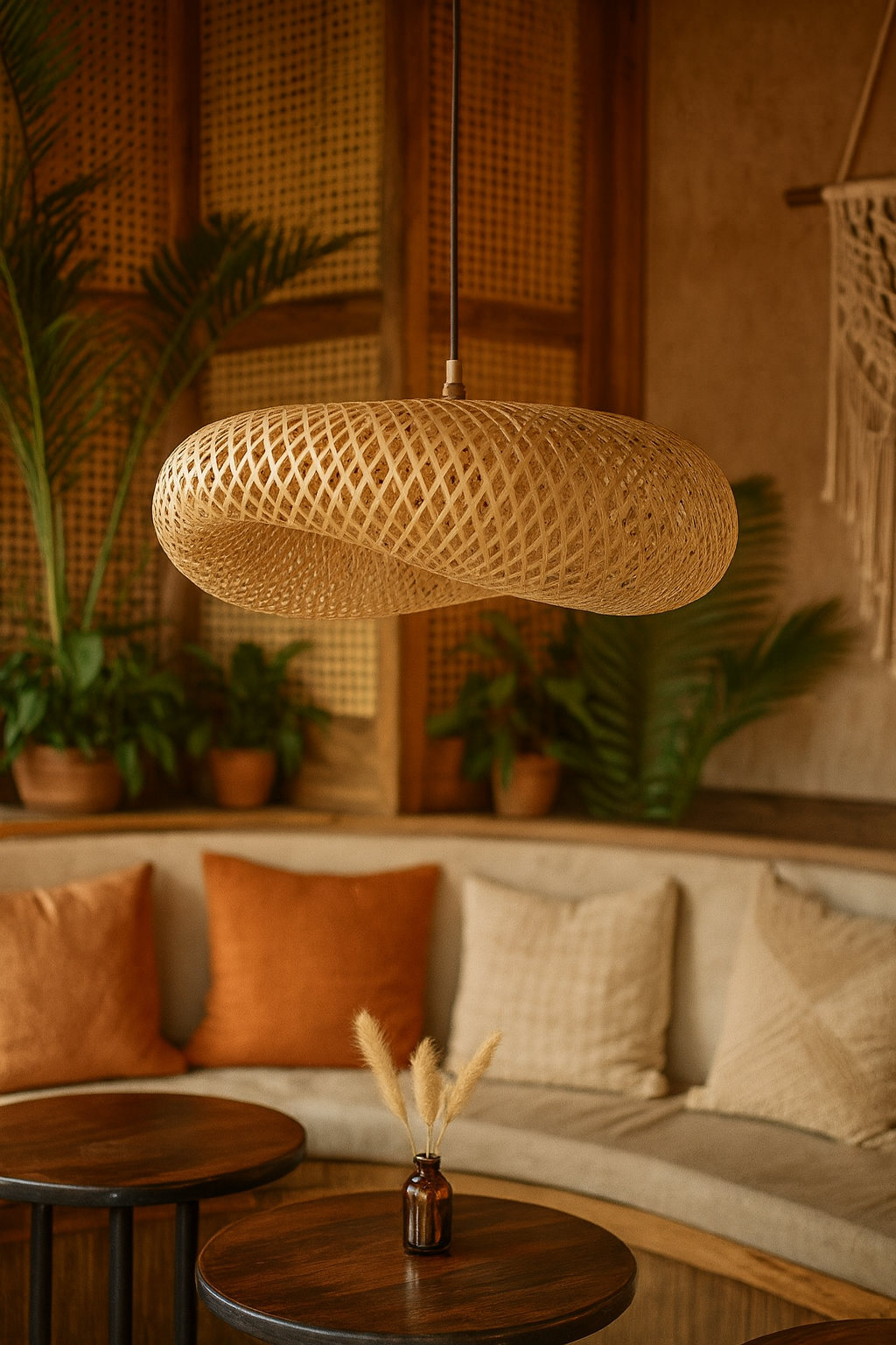 Bamboo Hanging lamp for Living Room | Rattan Pendant light | Cane ceiling light - Krisha by Akway - Image 6