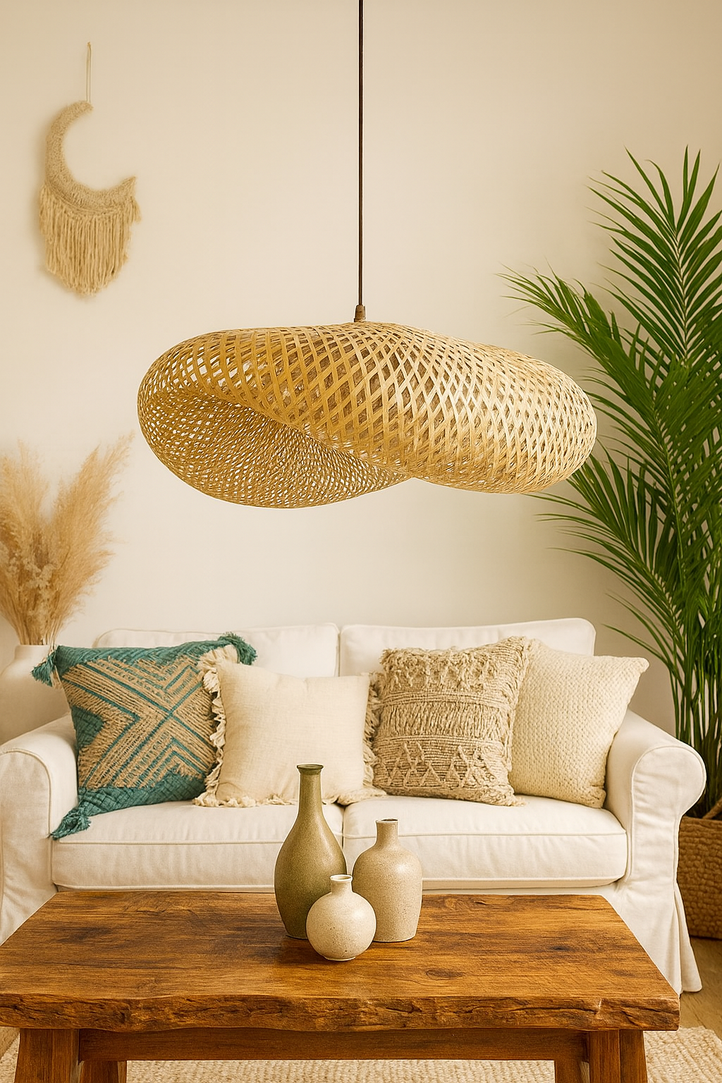 Bamboo Hanging lamp for Living Room | Rattan Pendant light | Cane ceiling light - Krisha by Akway - Image 8
