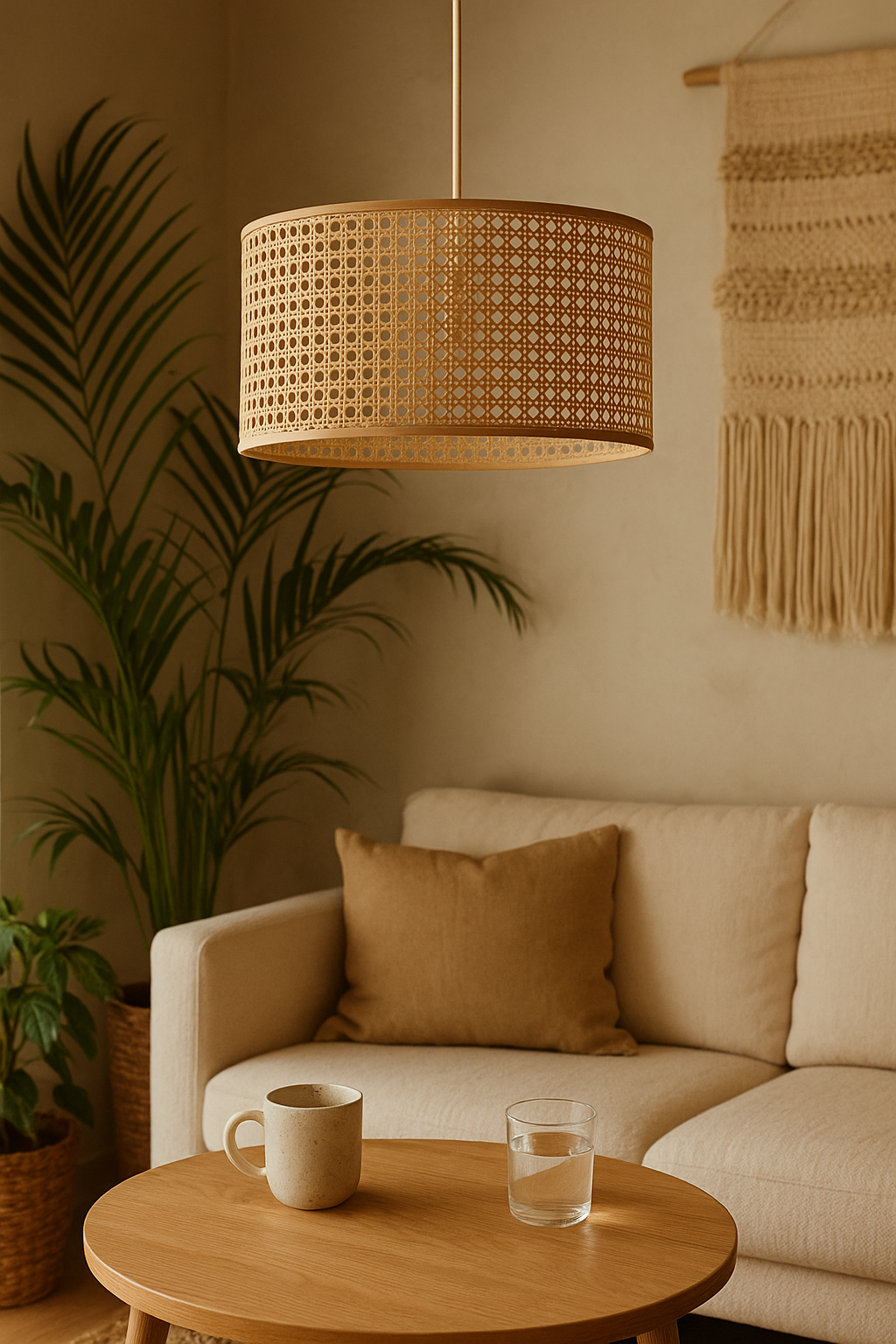 Rattan Webbing Hanging Lamp 14 Dia x 7 H by Akway - Image 4