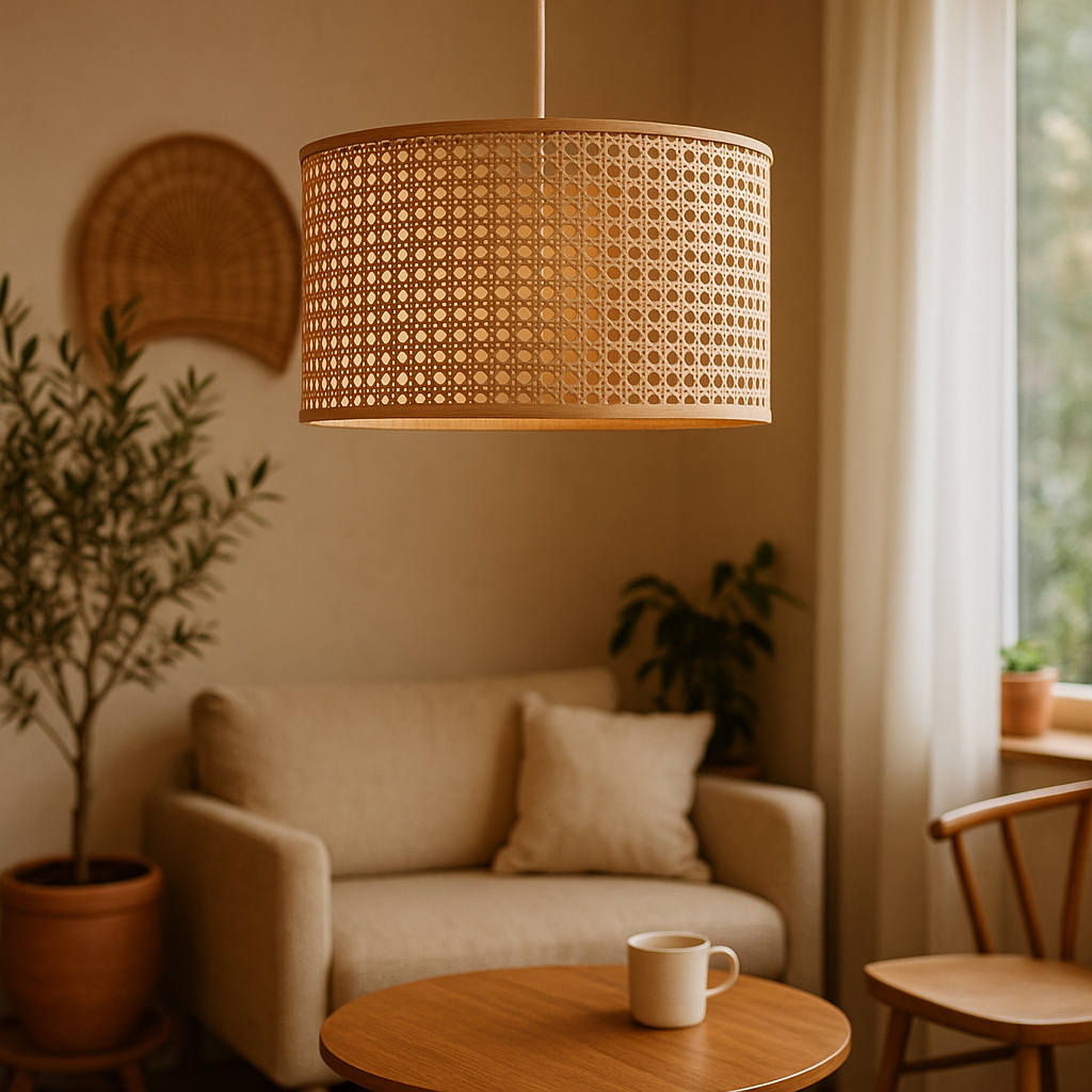 Rattan Webbing Hanging Lamp 14 Dia x 7 H by Akway - Image 2