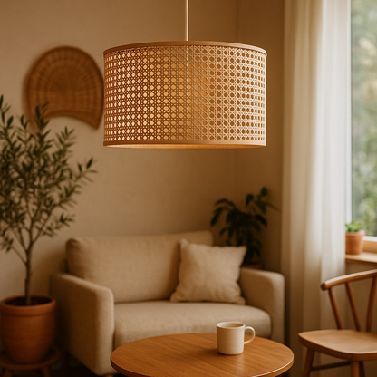 Rattan Webbing Hanging Lamp 14 Dia x 7 H by Akway - Image 2