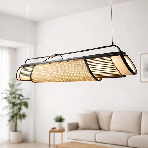 Bamboo Chandelier for Dining Room | Rattan Hanging Light - Lizbeth