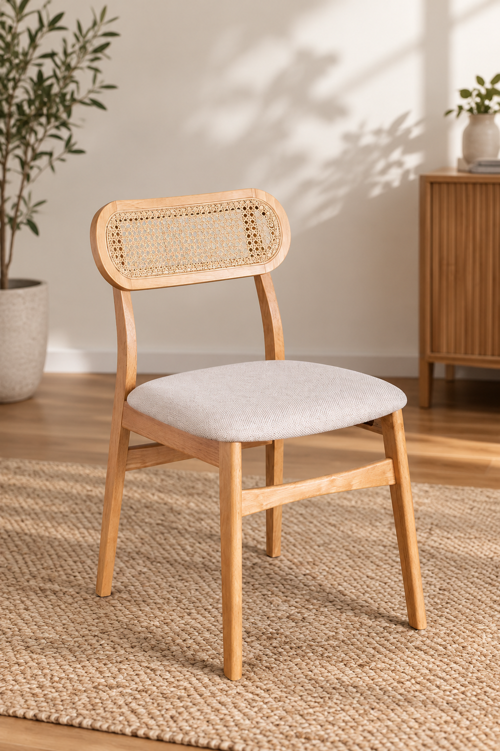 Rattan Dining Chair Teak Wood Finish - Leivel