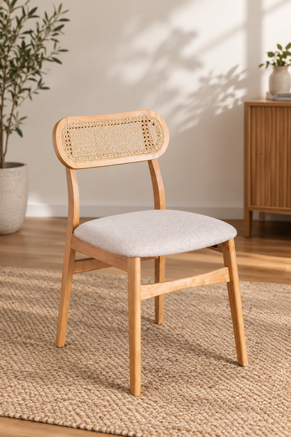 Rattan Dining Chair Teak Wood Finish - Leivel