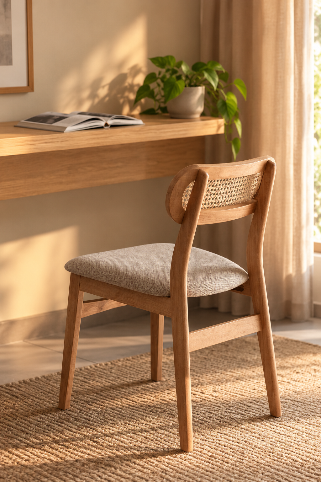 Rattan Dining Chair Teak Wood Finish - Leivel