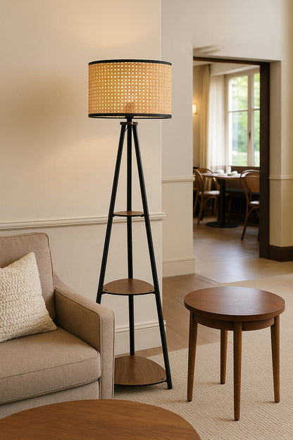 Bamboo Tripod Floor Lamp | Living Room Cane Floor Lamp | Home Rattan for Living Room | Standing Lamp Wooden Floor Standing...