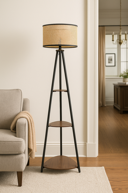 Bamboo Tripod Floor Lamp | Living Room Cane Floor Lamp | Home Rattan for Living Room | Standing Lamp Wooden Floor Standing...