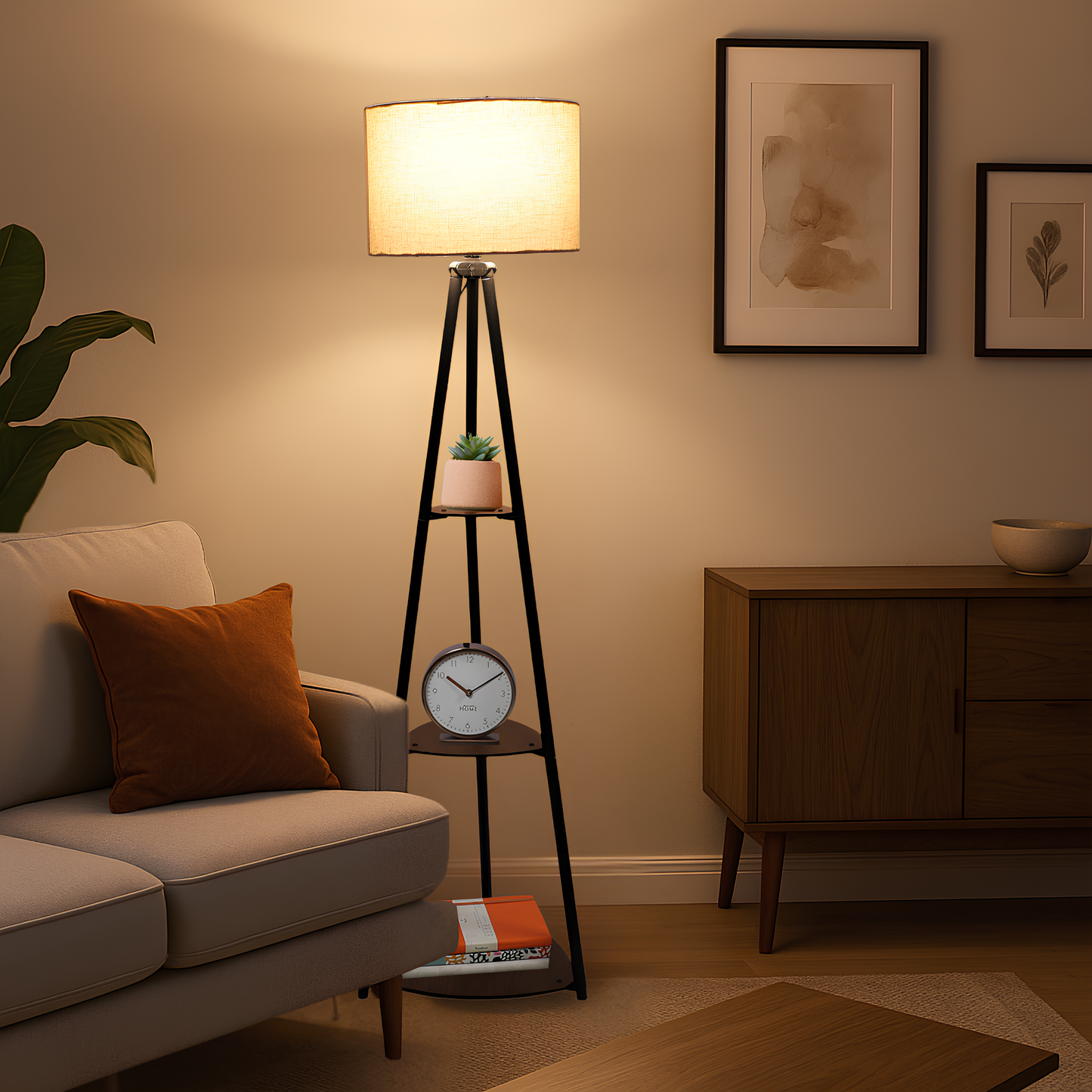 Bamboo Tripod Floor Lamp | Living Room Cane Floor Lamp | Home Rattan for Living Room | Standing Lamp Wooden Floor Standing...