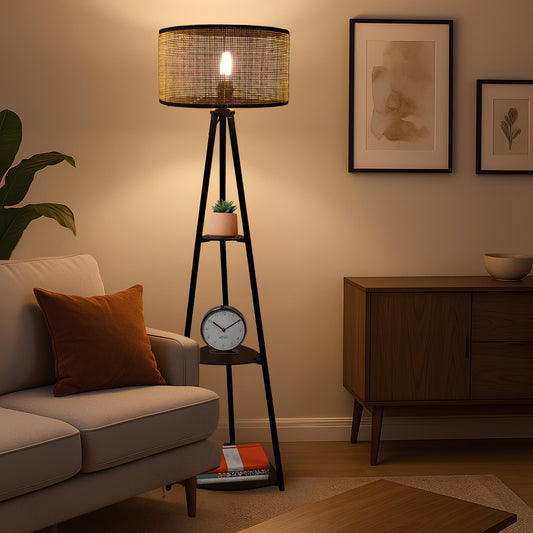 Bamboo Tripod Floor Lamp | Living Room Cane Floor Lamp | Home Rattan for Living Room | Standing Lamp Wooden Floor Standing...