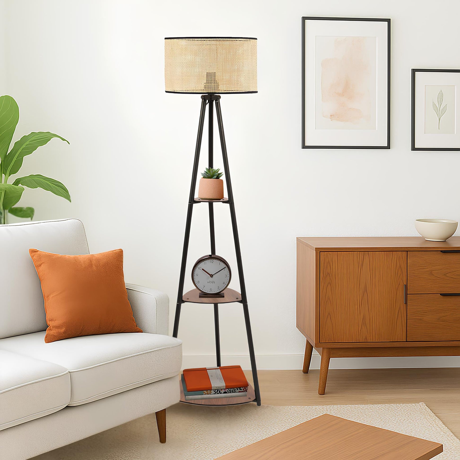 Bamboo Tripod Floor Lamp | Living Room Cane Floor Lamp | Home Rattan for Living Room | Standing Lamp Wooden Floor Standing...
