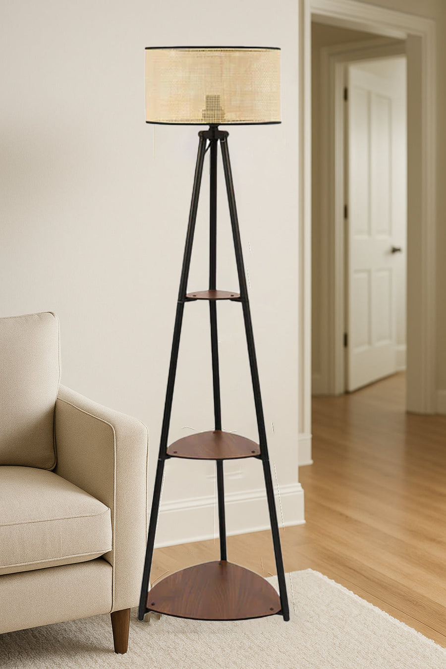 Bamboo Tripod Floor Lamp | Living Room Cane Floor Lamp | Home Rattan for Living Room | Standing Lamp Wooden Floor Standing...